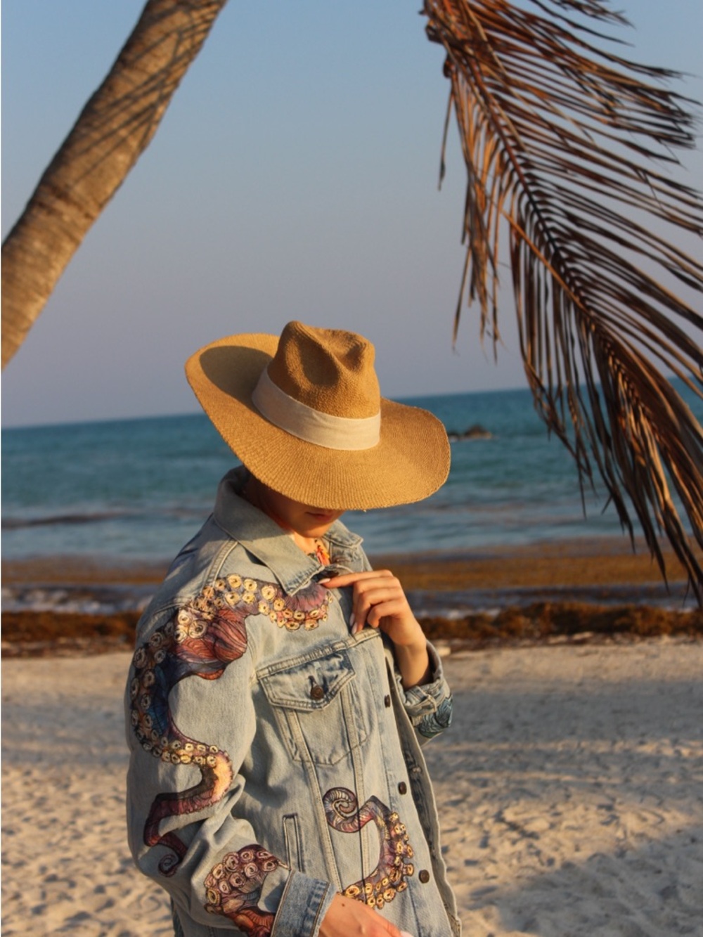 Hand-painted Custom Denim Jacket Jellyfish | Octopus Tentacles